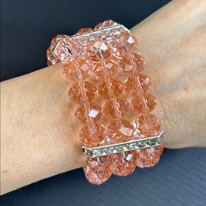 Gorgeous Triple Strand Pink Crystal Stretch Bracelet